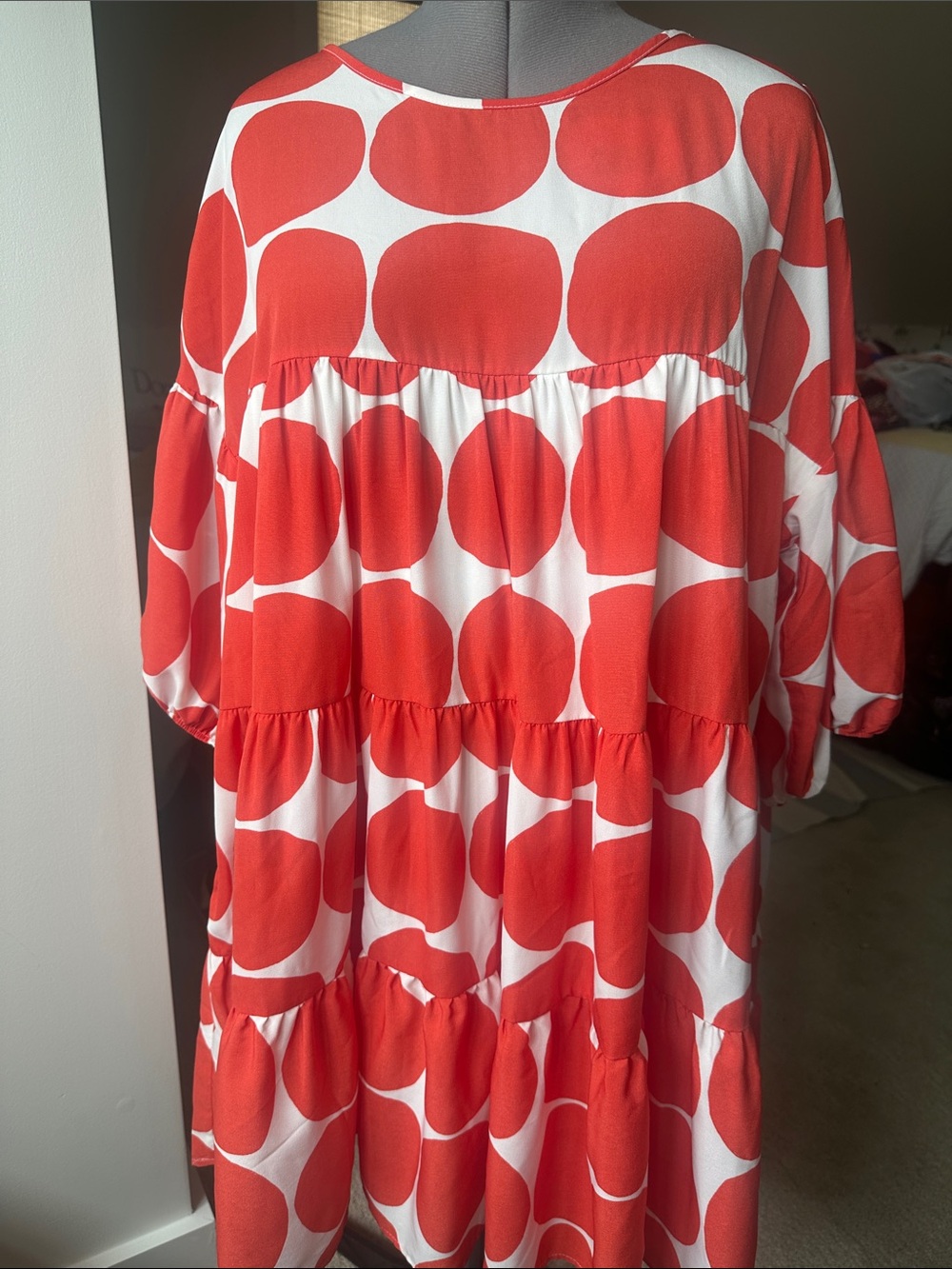 Red Polka Dot Tiered Midi Dress - Picture 1 of 5